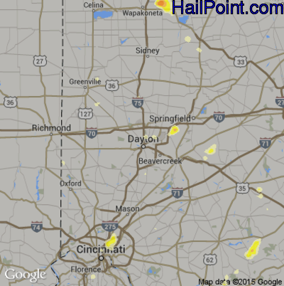 Hail Map for Dayton, OH Region on August 28, 2016