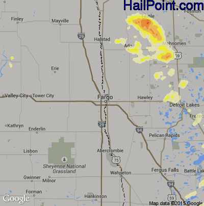 Hail Map for Fargo, ND Region on August 29, 2016