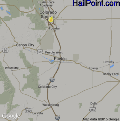 Hail Map for Pueblo, CO Region on August 29, 2016
