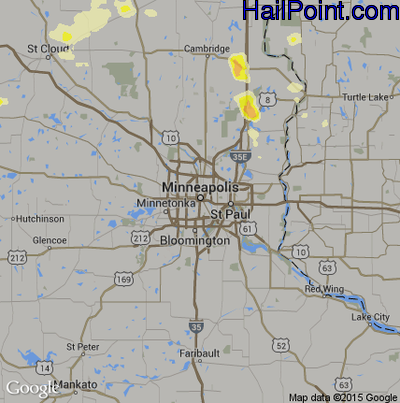 Hail Map for Minneapolis, MN Region on August 29, 2016