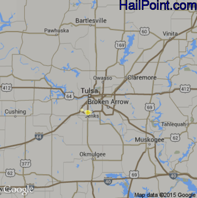 Hail Map for Tulsa, OK Region on August 30, 2016