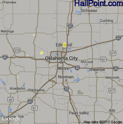 Hail Map for Oklahoma City, OK Region on August 31, 2016