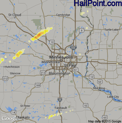 Hail Map for Minneapolis, MN Region on September 6, 2016