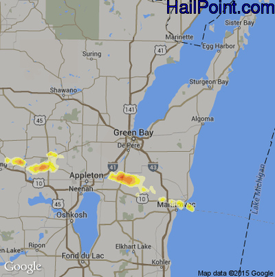 Hail Map for Green Bay, WI Region on September 6, 2016 