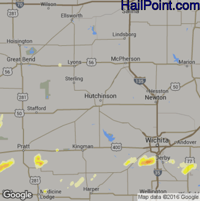 Hail Map for Hutchinson, KS Region on September 8, 2016