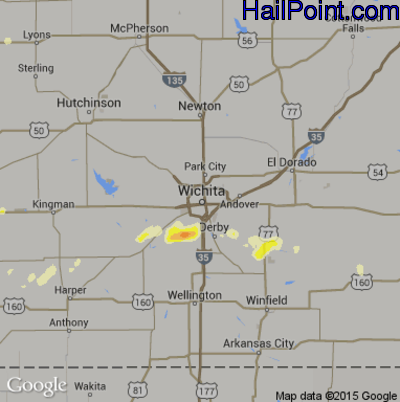Hail Map for Wichita, KS Region on September 8, 2016 