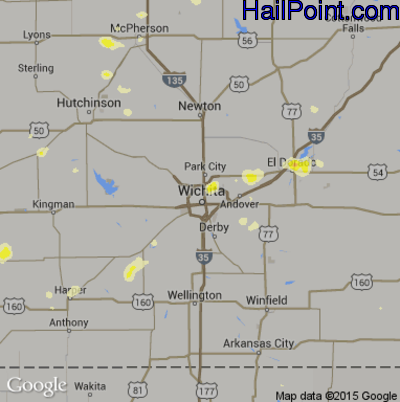 Hail Map for Wichita, KS Region on September 9, 2016