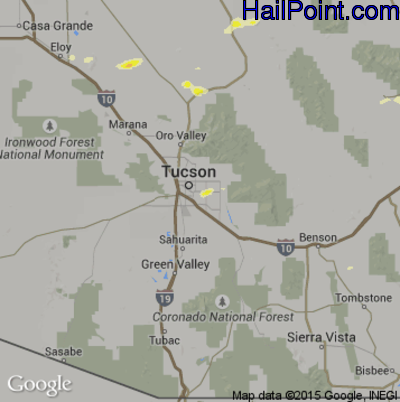 Hail Map for Tucson, AZ Region on September 12, 2016