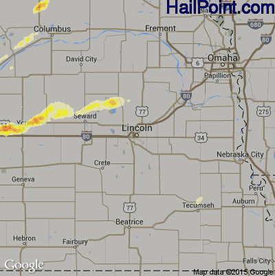Hail Map for Lincoln, NE Region on September 13, 2016