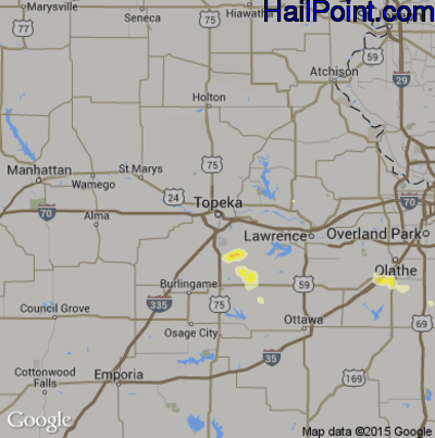Hail Map for Topeka, KS Region on September 13, 2016