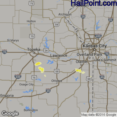 Hail Map for Lawerence, KS Region on September 13, 2016