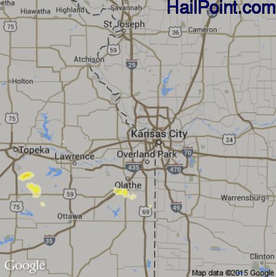 Hail Map for Kansas City, KS Region on September 13, 2016