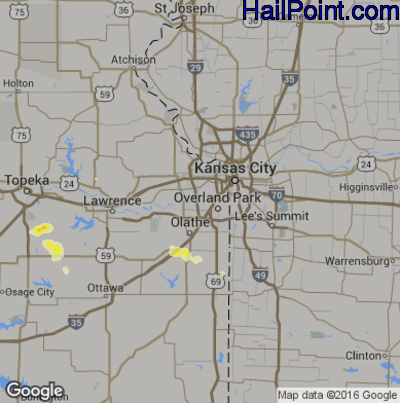 Hail Map for Shawnee, KS Region on September 13, 2016