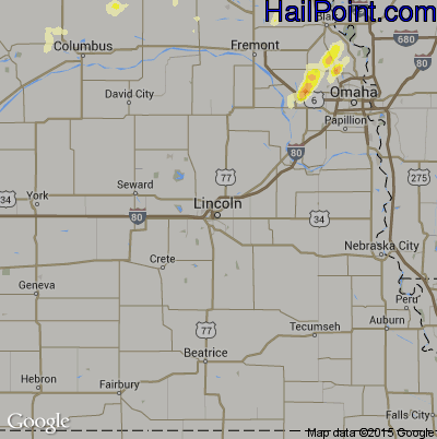 Hail Map for Lincoln, NE Region on September 15, 2016