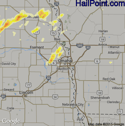 Hail Map for Omaha, NE Region on September 15, 2016