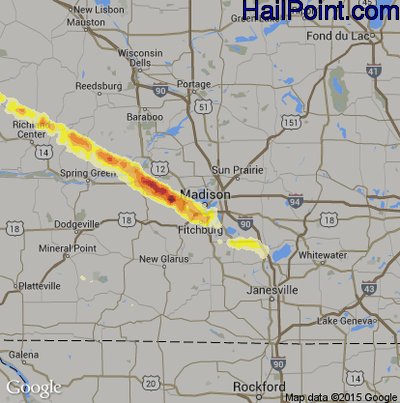 Hail Map for Madison, WI Region on September 19, 2016