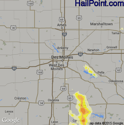 Hail Map for Des Moines, IA Region on September 19, 2016 