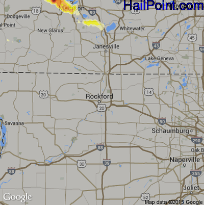 Hail Map for Rockford, IL Region on September 19, 2016