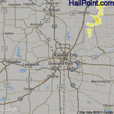 Hail Map for Kansas City, KS Region on September 20, 2016 