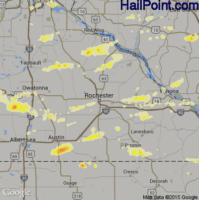 Hail Map for Rochester, MN Region on September 20, 2016