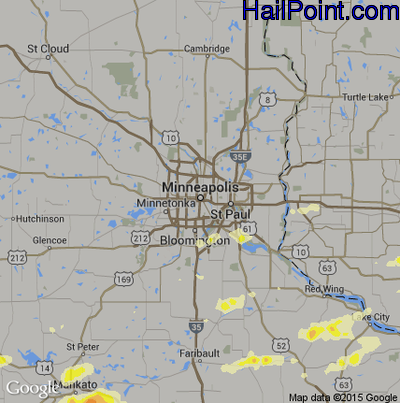 Hail Map for Minneapolis, MN Region on September 21, 2016