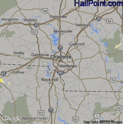 Hail Map for Charlotte, NC Region on September 27, 2016