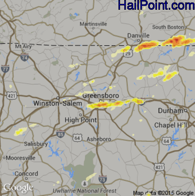Hail Map for Greensboro, NC Region on September 27, 2016