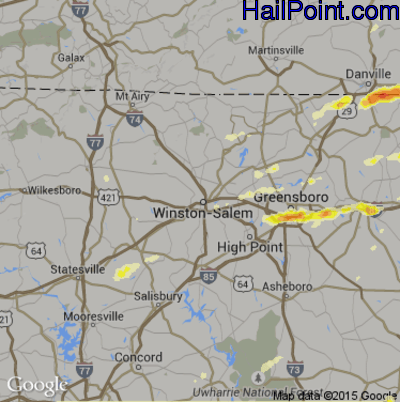 Hail Map for Winston-Salem, NC Region on September 27, 2016 