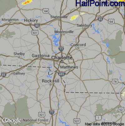 Hail Map for Charlotte, NC Region on September 28, 2016