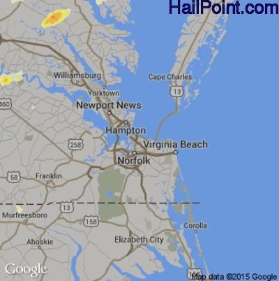 Hail Map for Norfolk, VA Region on September 28, 2016