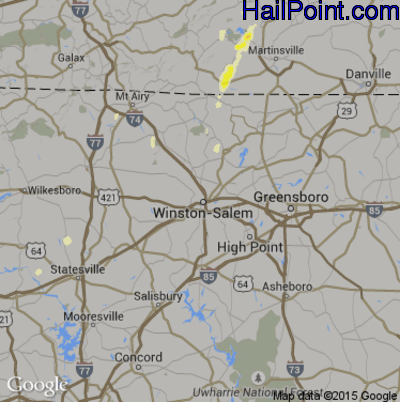 Hail Map for Winston-Salem, NC Region on September 29, 2016