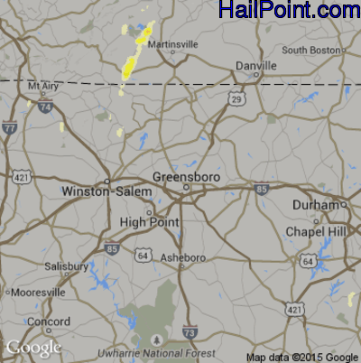 Hail Map for Greensboro, NC Region on September 29, 2016 