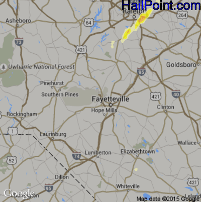 Hail Map for Fayetteville, NC Region on September 30, 2016