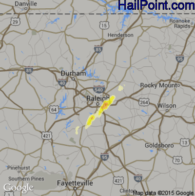 Hail Map for Raleigh, NC Region on September 30, 2016 