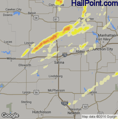 Hail Map for Salina, KS Region on October 4, 2016