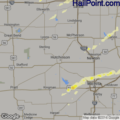 Hail Map for Hutchinson, KS Region on October 4, 2016