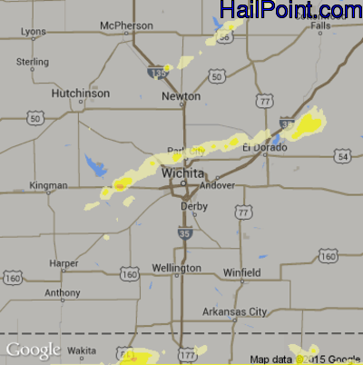 Hail Map for Wichita, KS Region on October 4, 2016
