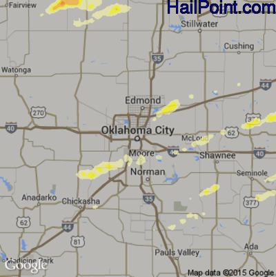 Hail Map for Oklahoma City, OK Region on October 5, 2016