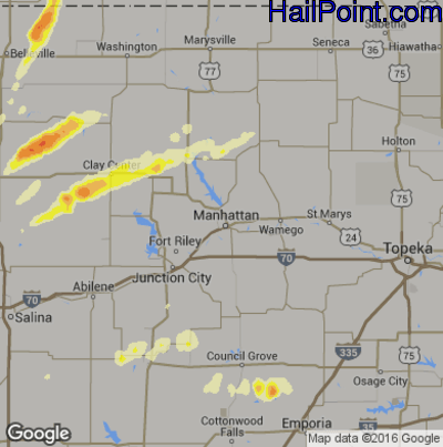 Hail Map for Mahhattan, KS Region on October 6, 2016