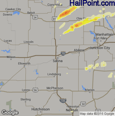 Hail Map for Salina, KS Region on October 6, 2016