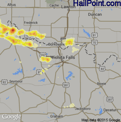 Hail Map for Wichita Falls, TX Region on October 6, 2016 