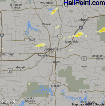 Hail Map for Springfield, MO Region on October 19, 2016