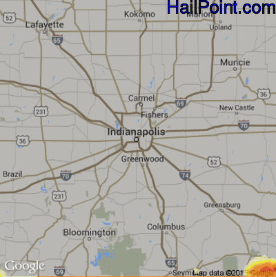 Hail Map for Indianapolis, IN Region on October 19, 2016