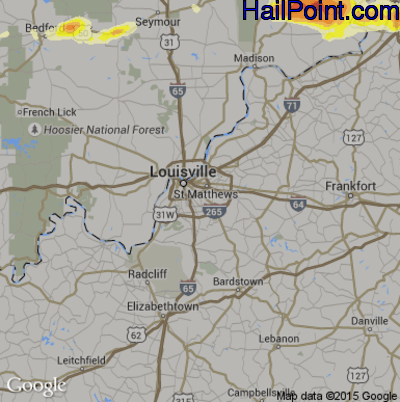 Hail Map for Louisville, KY Region on October 19, 2016