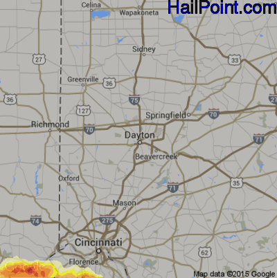 Hail Map for Dayton, OH Region on October 19, 2016