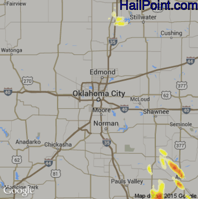 Hail Map for Oklahoma City, OK Region on October 26, 2016