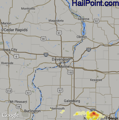 Hail Map for Davenport, IA Region on November 2, 2016