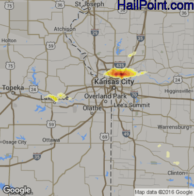 Hail Map for Shawnee, KS Region on November 2, 2016 