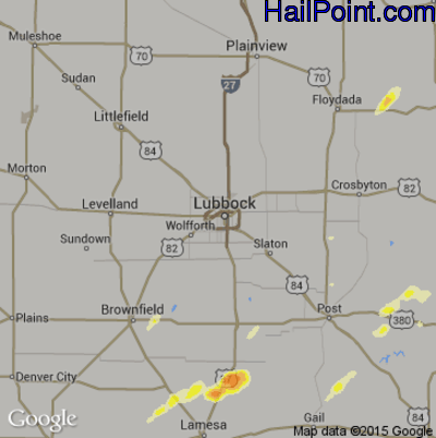 Hail Map for Lubbock, TX Region on November 2, 2016 