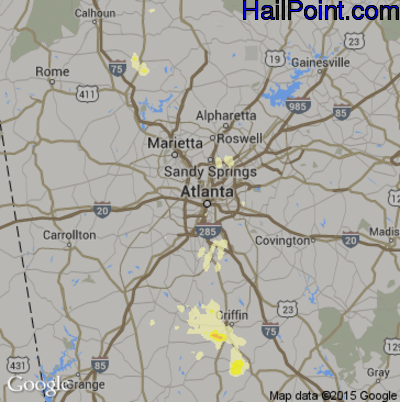 Hail Map for Atlanta, GA Region on November 29, 2016 